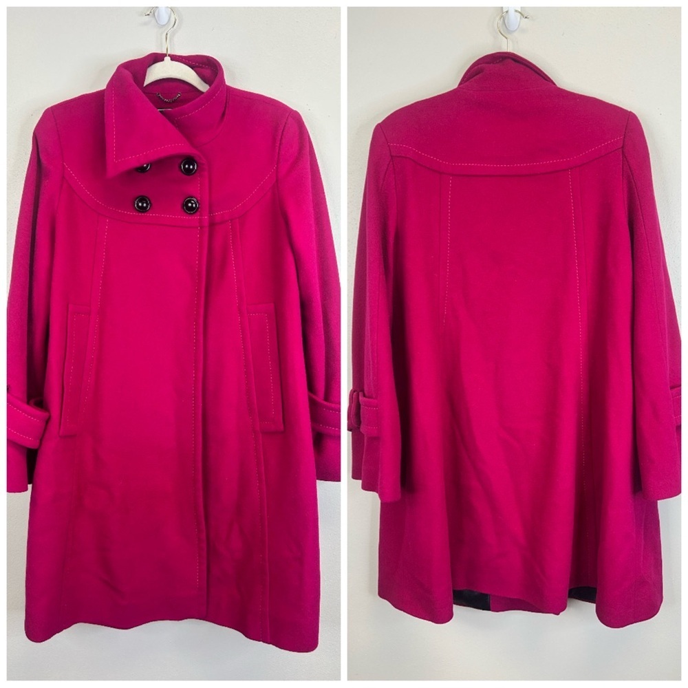 Fushia Parka Coat Fine Australian Lambswool Size 8 Fall Winter Outdoors Retro - Picture 2 of 16